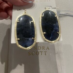 Kendra Danielle Earrings Dark veined Navy stone set in gold
